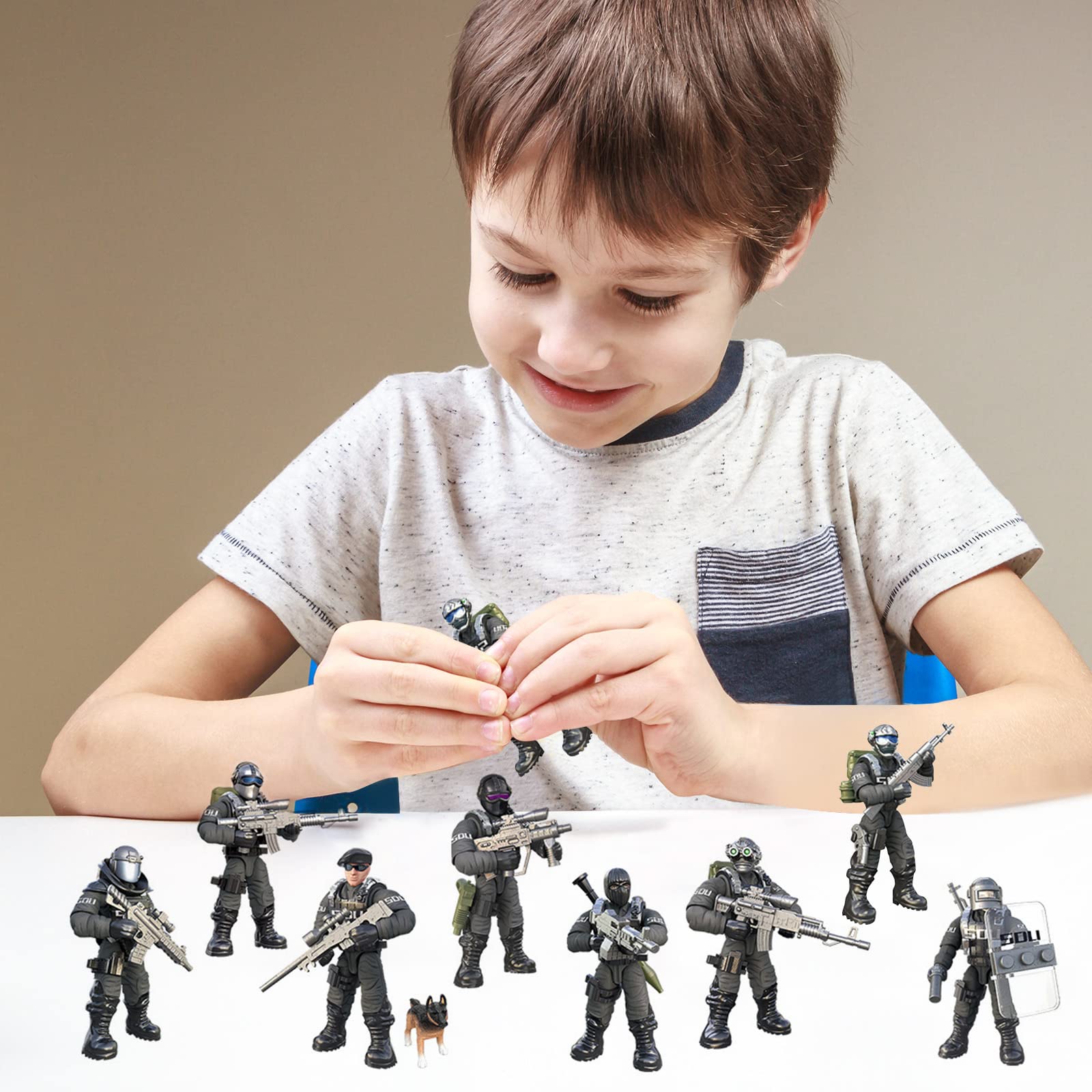 MEIEST SWAT Model Equipment Assembly Building Block Toys,8 PCS City Police Action Mini-Figures with Multiple Military Weapons Accessories,Party Favors Set