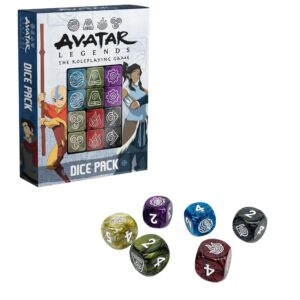 Magpie Games Dice Pack - Avatar Legends: The Roleplaying Game, 12 Six-Sided Dice Set, Engraved with Bending & Training Symbols, Pearlescent Colors, RPG Tabletop Accessory