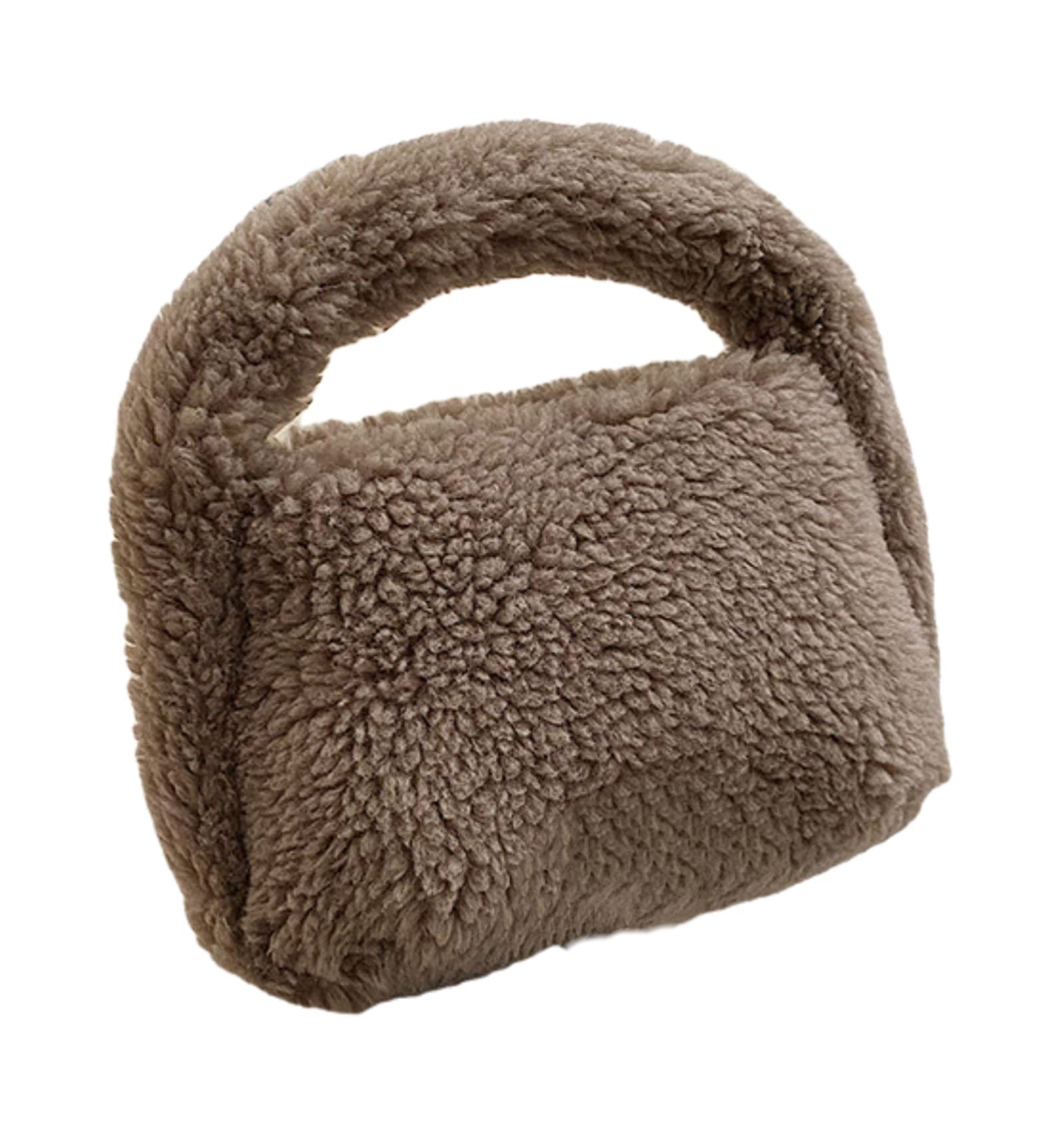 XPONNI Fuzzy Dumpling Bag, Cute Fluffy Bags Y2k, Cute Mini Handbags, Faux Fur Bag, Plush Underarm Bag (Light Brown)