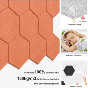 JBER Hexagon Acoustic Panels Beveled Edge Sound Proof Foam Panels Self-adhesive,14" X 12" X 0.4" High-Density Sound Absorbing Panels Wall Tiles for Acoustic Treatment, Home Office （12 Pack Orange）…