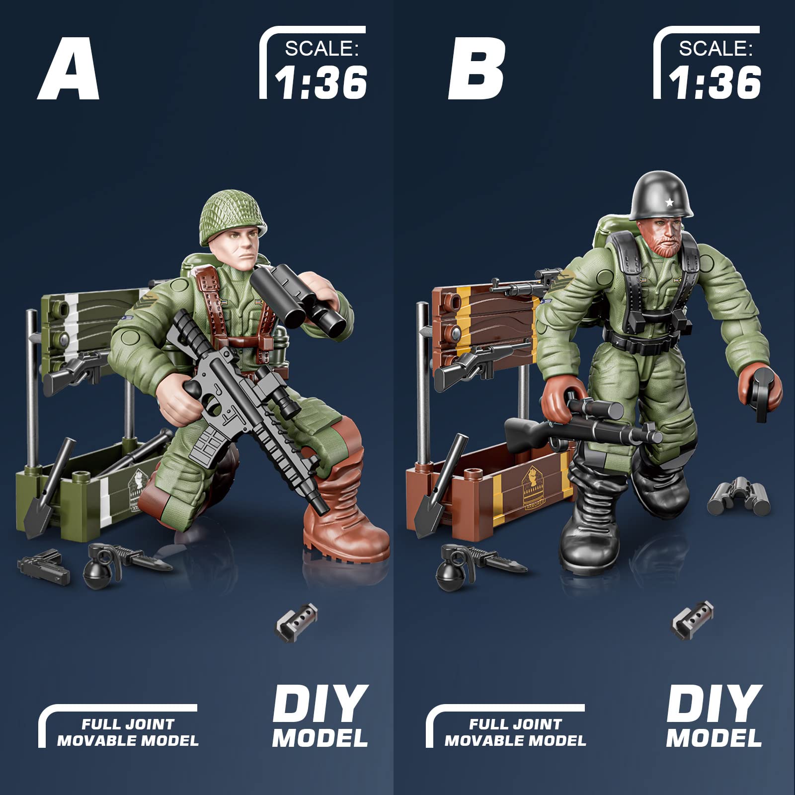 MEIEST WWII Soldier Model Equipment Assembly Building Block Toys,8 PCS Soldier Action Mini-Figures with Multiple Military Weapons Accessories,Party Favors Set for Boys