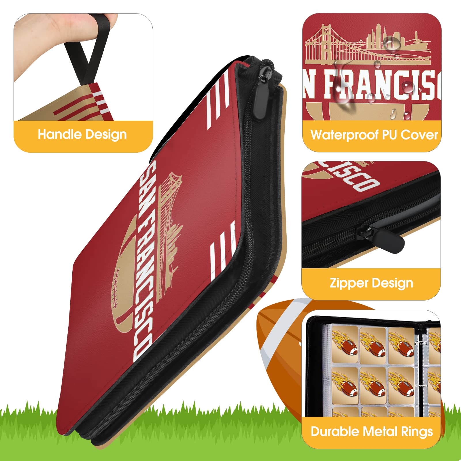 KivolFun San Francisco Football Card Binder with Sleeves, 900 Pocket, 3 Ring, Waterproof, Dustproof, Durable