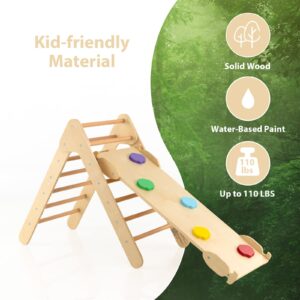 OLAKIDS Climbing Toys for Toddlers, 3 in 1 Kids Wooden Montessori Triangle Set Climber Toy with Ramp Ladder Slide for Gym Playground, Baby Indoor Climb Play Structure Activity Set for Boys Girls