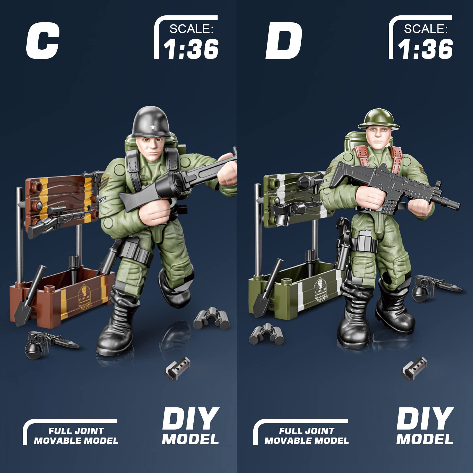 MEIEST WWII Soldier Model Equipment Assembly Building Block Toys,8 PCS Soldier Action Mini-Figures with Multiple Military Weapons Accessories,Party Favors Set for Boys