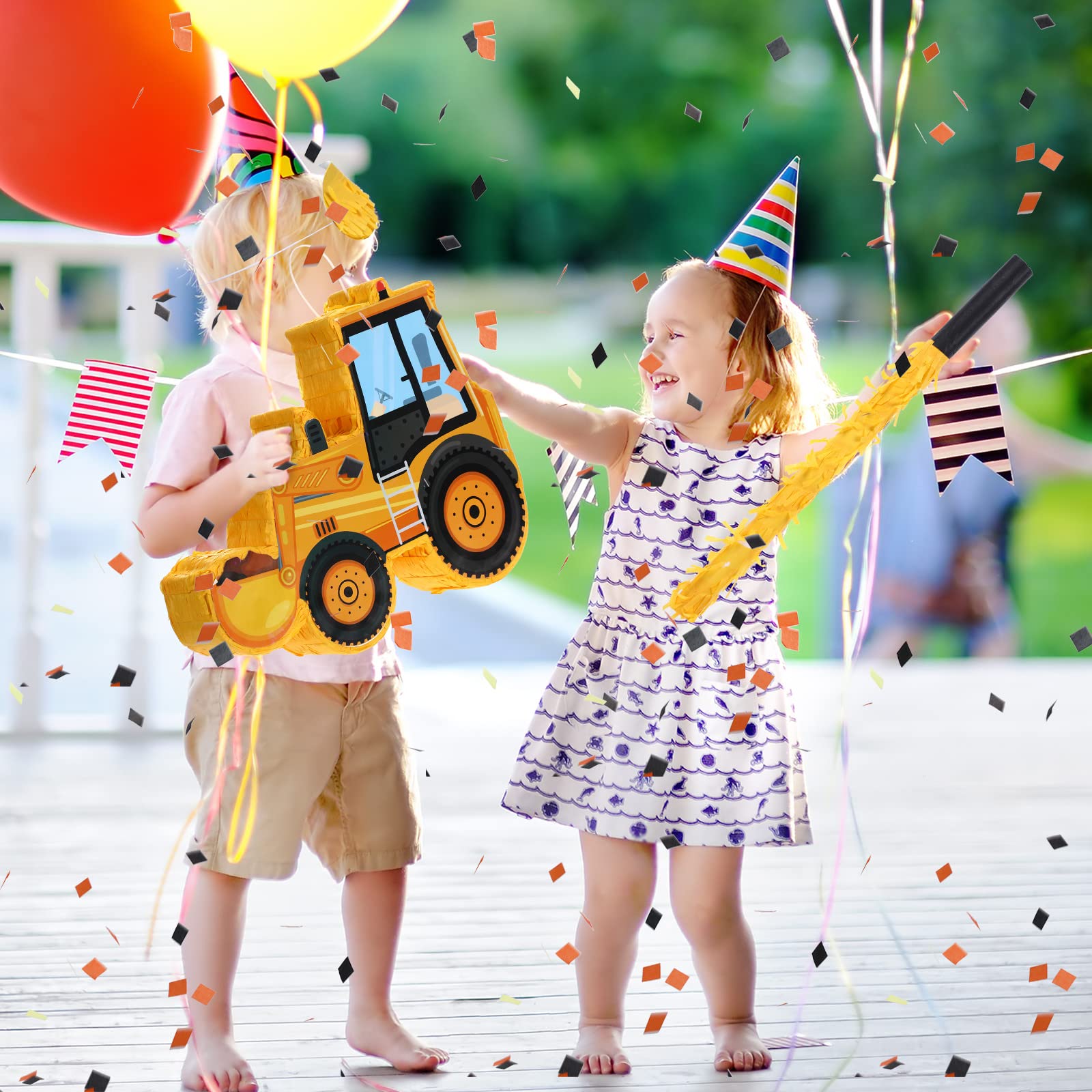 Construction Dump Truck Piñata Construction Piñata with Blindfold and Bat Construction Party Supplies Tractor Excavator Piñata for Kids Construction Truck Birthday Decor(Bulldozer)