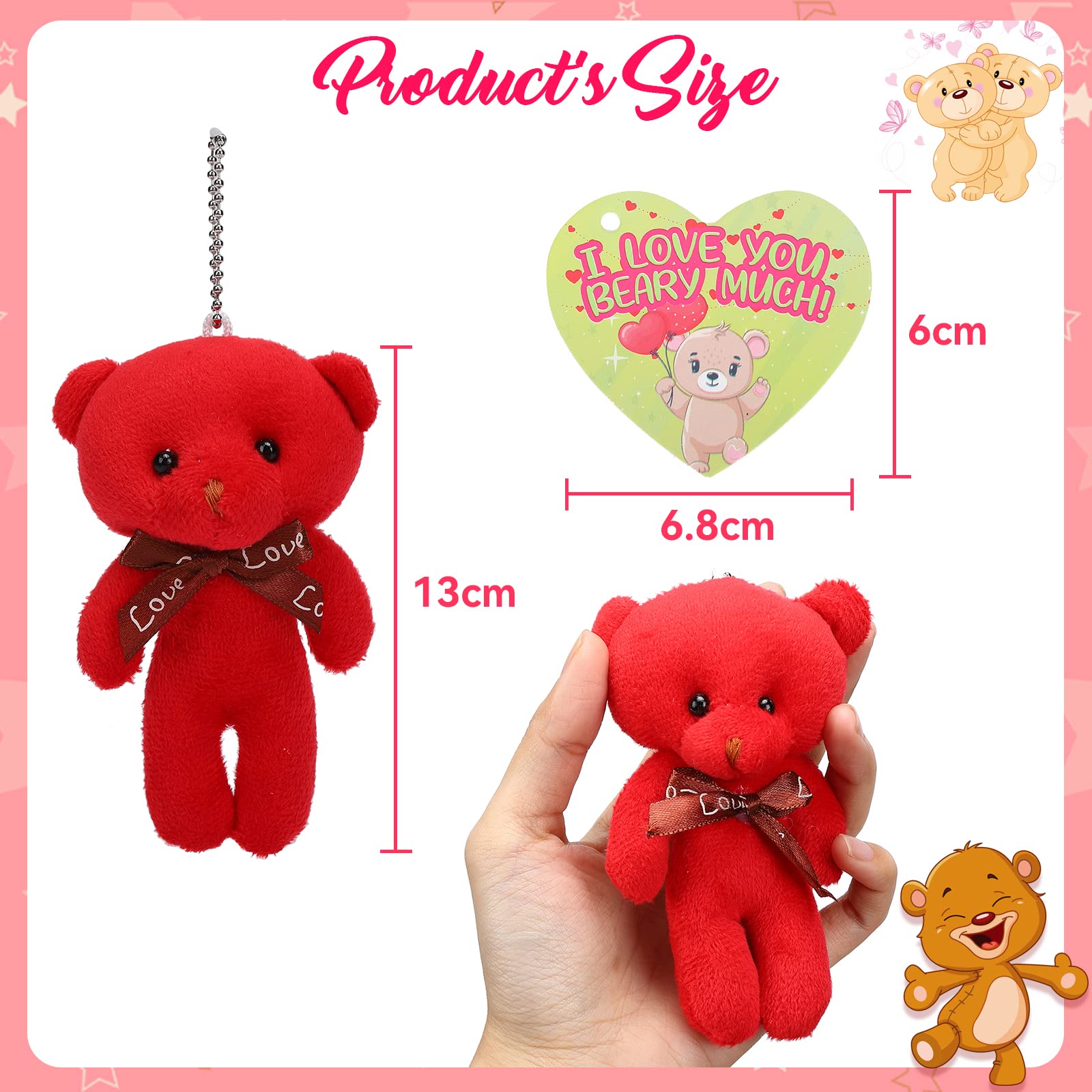 28Pcs Valentines Day Cards for Kids with Bears Plush Toys, Heart Cards+ Mini Bears Stuffed Plush Doll Keychain Toys For Kids Valentine Exchange Cards Classroom Gifts Kids Valentines Party Favors