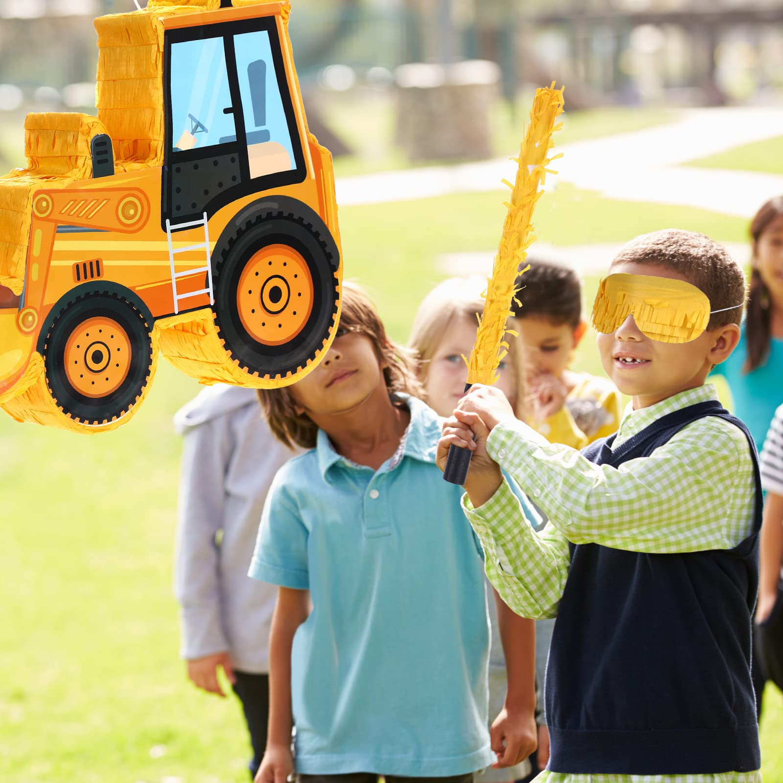 Construction Dump Truck Piñata Construction Piñata with Blindfold and Bat Construction Party Supplies Tractor Excavator Piñata for Kids Construction Truck Birthday Decor(Bulldozer)