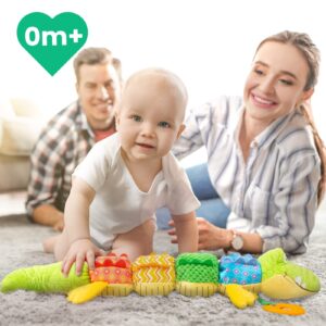 Sumobaby Infant Baby Musical Stuffed Animal Activity Soft Toys with Teether, Multi-Sensory Crinkle, Rattle and Textures, for Tummy Time Newborn 0-3-6-12 Months Boys, Girls, Crocodile (Alligator)