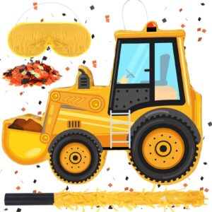 construction dump truck piñata construction piñata with blindfold and bat construction party supplies tractor excavator piñata for kids construction truck birthday decor(bulldozer)