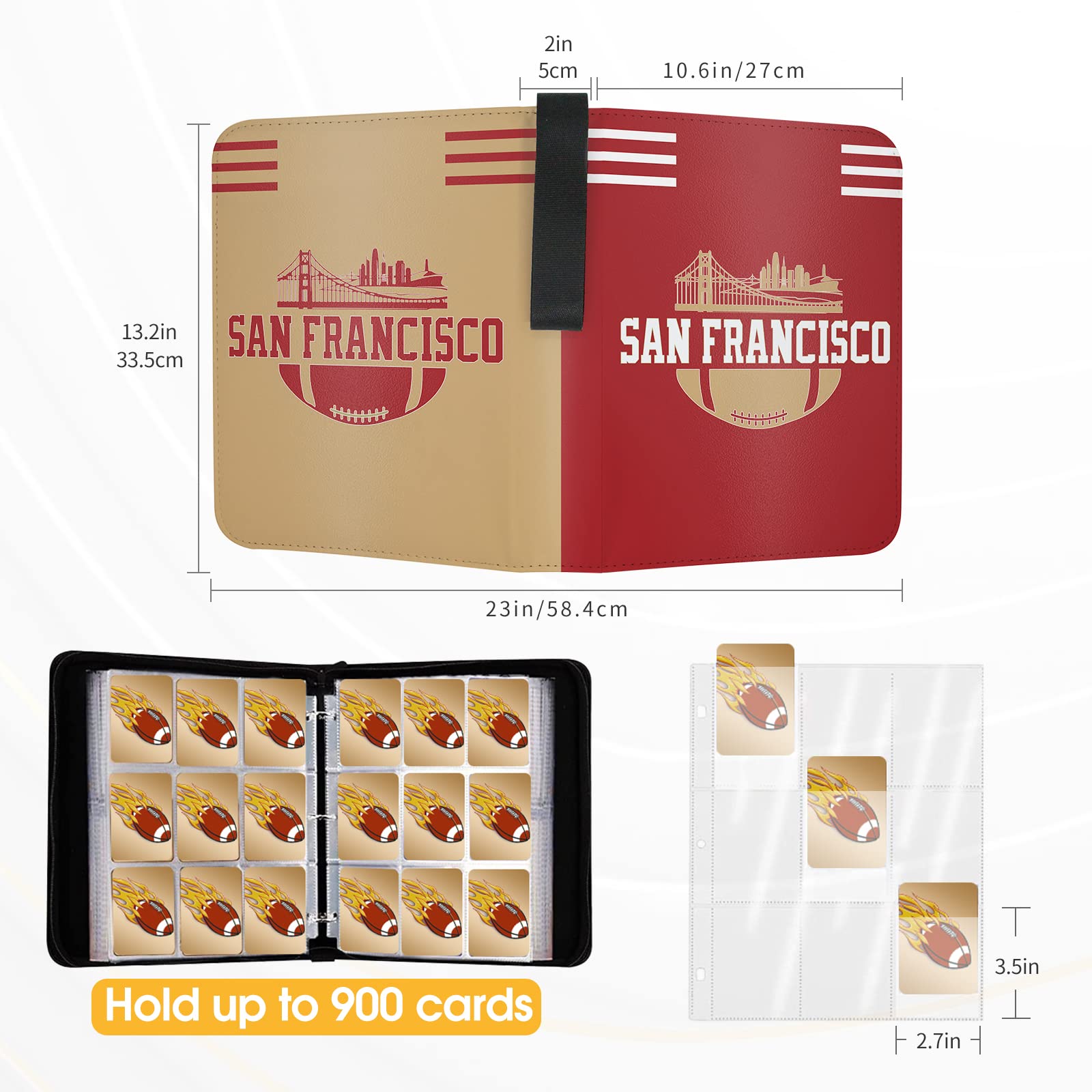 KivolFun San Francisco Football Card Binder with Sleeves, 900 Pocket, 3 Ring, Waterproof, Dustproof, Durable