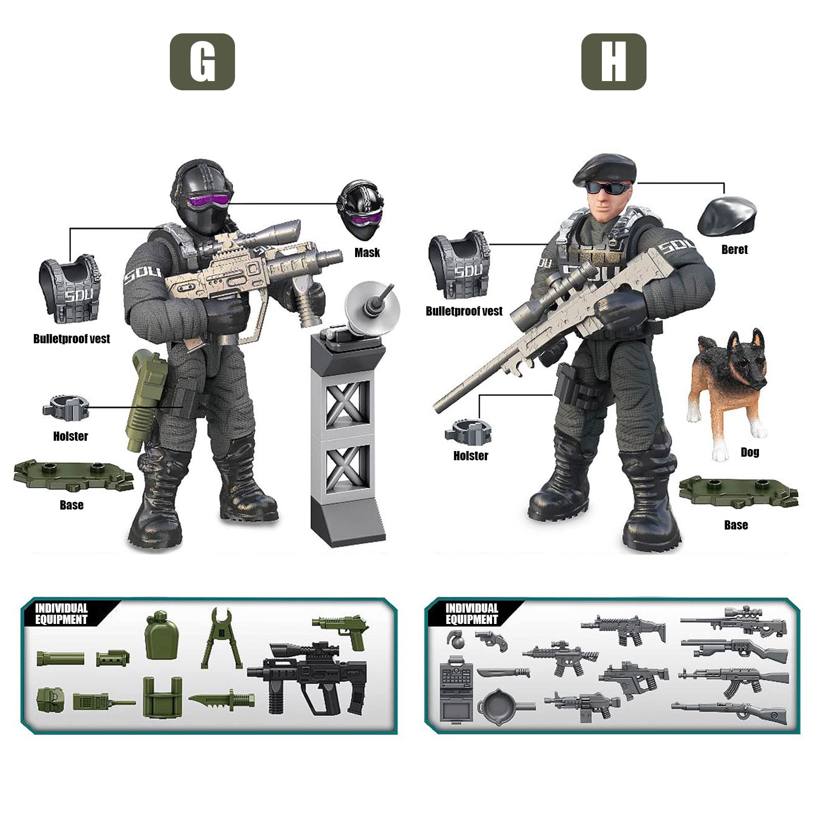 MEIEST SWAT Model Equipment Assembly Building Block Toys,8 PCS City Police Action Mini-Figures with Multiple Military Weapons Accessories,Party Favors Set