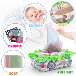 GRFUEZTO Baby Tissue Box Toy 6 to 12 Months,Montessori Toys for Babies 6-12 Months,Tissue Box Sensory Toys with Teething for Newborn Toddlers Infants Early Learning Toys Boys Girls Gifts