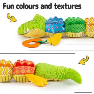 Sumobaby Infant Baby Musical Stuffed Animal Activity Soft Toys with Teether, Multi-Sensory Crinkle, Rattle and Textures, for Tummy Time Newborn 0-3-6-12 Months Boys, Girls, Crocodile (Alligator)