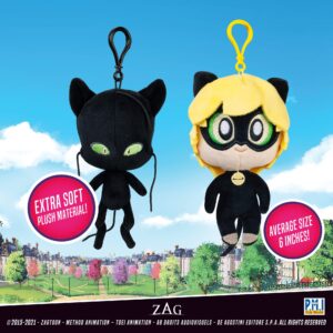 P.M.I. Miraculous Ladybug Plush Clip-on Toys | Two of Four 5-Inch-Tall Collectibles | Miraculous Ladybug Toys and Playable Mini Toys | Plagg and Cat Noir| Miraculous Ladybug Kids’ Toys