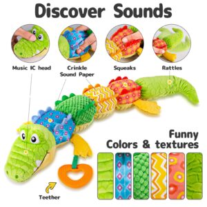 Sumobaby Infant Baby Musical Stuffed Animal Activity Soft Toys with Teether, Multi-Sensory Crinkle, Rattle and Textures, for Tummy Time Newborn 0-3-6-12 Months Boys, Girls, Crocodile (Alligator)