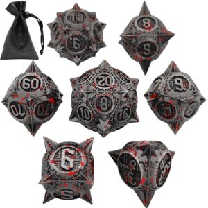 ajkdeuih metal dnd dice set dungeons and dragons d&d rpg polyhedral giant dice set d20 d and d mtg d6 role playing pathfinder table games accessories with black dice storage bag-bloodstains