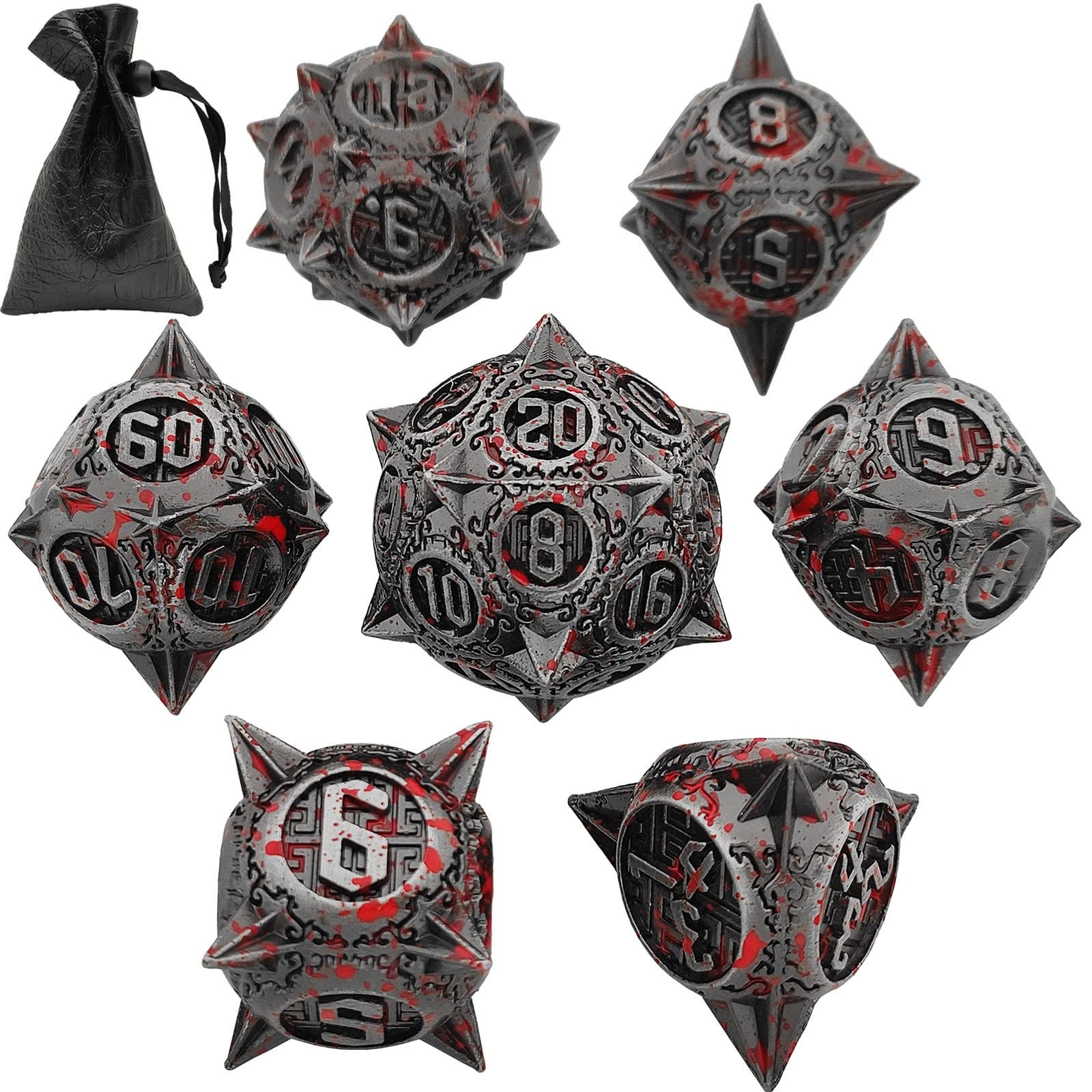 AJKDEUIH Metal DND Dice Set Dungeons and Dragons D&D RPG Polyhedral Giant Dice Set D20 D and D MTG D6 Role Playing Pathfinder Table Games Accessories with Black Dice Storage Bag-Bloodstains