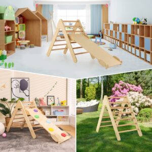 OLAKIDS Climbing Toys for Toddlers, 3 in 1 Kids Wooden Montessori Triangle Set Climber Toy with Ramp Ladder Slide for Gym Playground, Baby Indoor Climb Play Structure Activity Set for Boys Girls