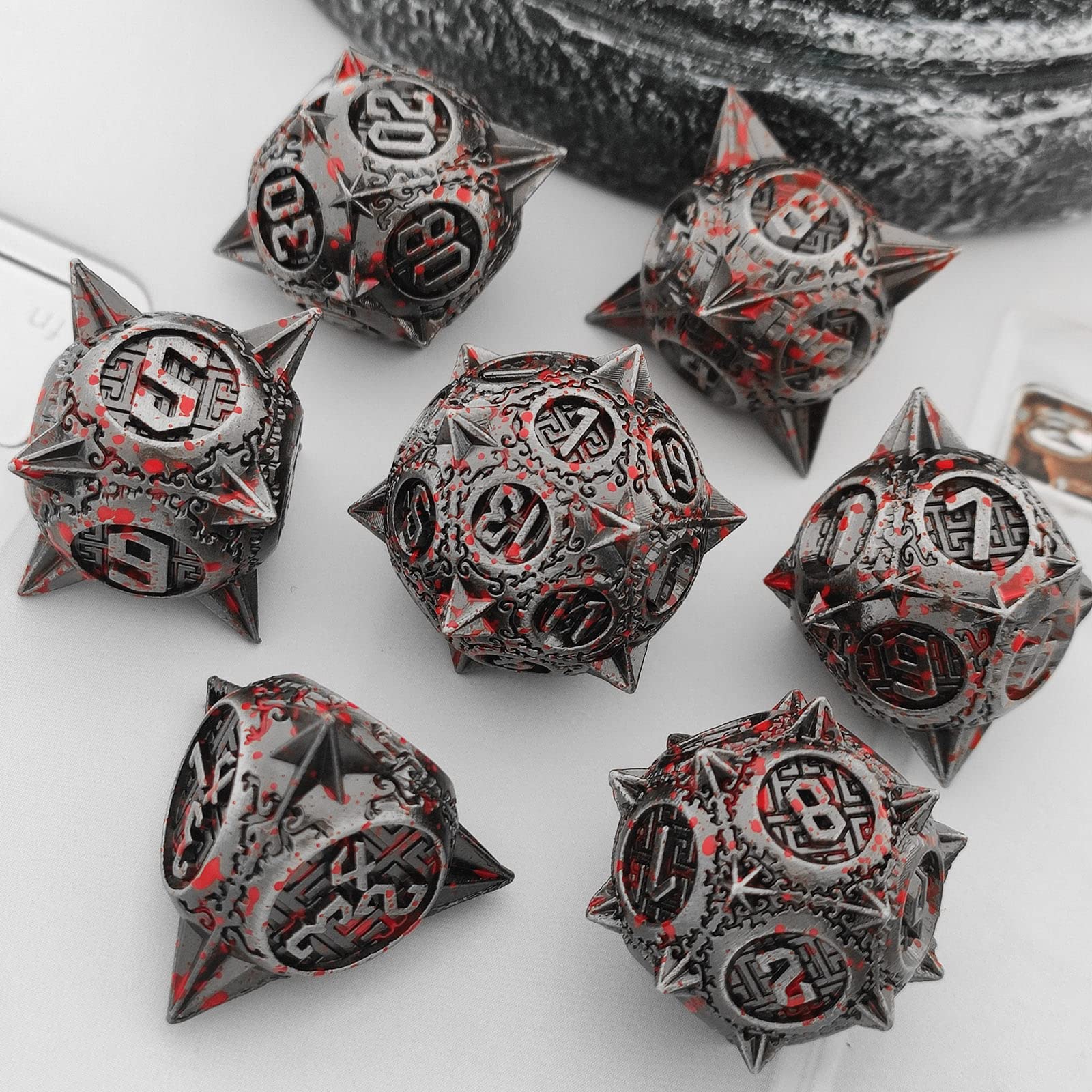 AJKDEUIH Metal DND Dice Set Dungeons and Dragons D&D RPG Polyhedral Giant Dice Set D20 D and D MTG D6 Role Playing Pathfinder Table Games Accessories with Black Dice Storage Bag-Bloodstains