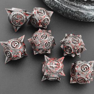 AJKDEUIH Metal DND Dice Set Dungeons and Dragons D&D RPG Polyhedral Giant Dice Set D20 D and D MTG D6 Role Playing Pathfinder Table Games Accessories with Black Dice Storage Bag-Bloodstains