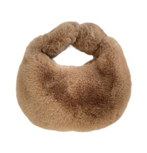 xponni fuzzy dumpling bag, cute fluffy bags y2k, cute mini handbags, faux fur bag with zipper, soft knotted bag