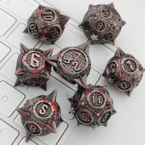 AJKDEUIH Metal DND Dice Set Dungeons and Dragons D&D RPG Polyhedral Giant Dice Set D20 D and D MTG D6 Role Playing Pathfinder Table Games Accessories with Black Dice Storage Bag-Bloodstains