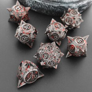 AJKDEUIH Metal DND Dice Set Dungeons and Dragons D&D RPG Polyhedral Giant Dice Set D20 D and D MTG D6 Role Playing Pathfinder Table Games Accessories with Black Dice Storage Bag-Bloodstains