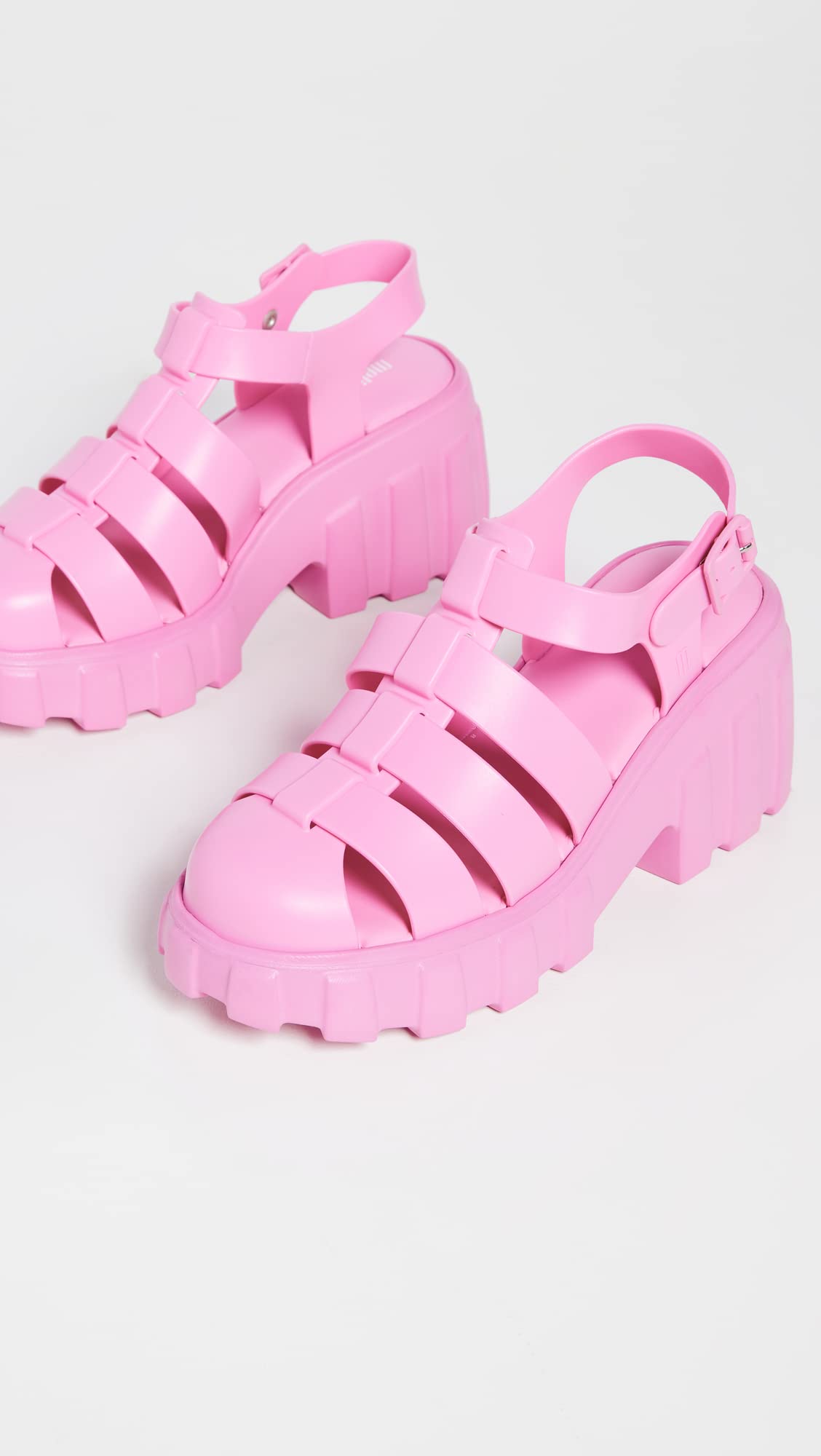 Melissa Megan Platform Jelly Heels for Women - The Iconic Original 90’s Jelly Shoe, Fisherman's Sandal with Chunky, Platform Lug-Sole Heel and Adjustable Strap and Side Buckle, Pink, 5