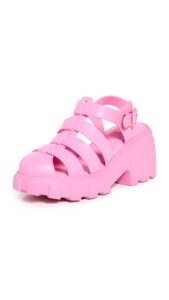 melissa megan platform jelly heels for women - the iconic original 90’s jelly shoe, fisherman's sandal with chunky, platform lug-sole heel and adjustable strap and side buckle, pink, 5