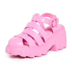 Melissa Megan Platform Jelly Heels for Women - The Iconic Original 90’s Jelly Shoe, Fisherman's Sandal with Chunky, Platform Lug-Sole Heel and Adjustable Strap and Side Buckle, Pink, 5