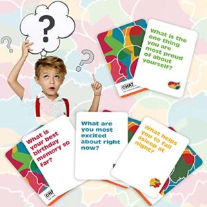 ChatterChance Kids: Conversation Card Game Gift for Family Fun Activities or Car Travel Road Trip Games for Children - 80 Thought Provoking Question Deck of Cards Learning Social Skills Therapy