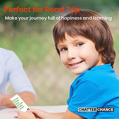 ChatterChance Kids: Conversation Card Game Gift for Family Fun Activities or Car Travel Road Trip Games for Children - 80 Thought Provoking Question Deck of Cards Learning Social Skills Therapy