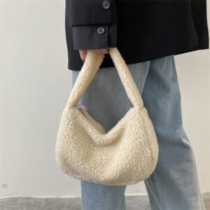 Fluffy Underarm Bags Plush Bag Women Soft Zipper Handbags Shoulder Bag (khaki)