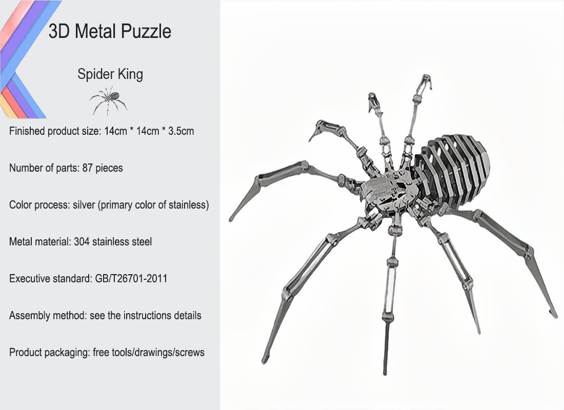 3D Metal Model Kits, Mechanical Spider King 3D Metal Puzzle,Steel Warcraft Collection DIY Animal Brain Teasers Simple 3D Puzzles Home Decor Art Craft Gifts Toys for Adult