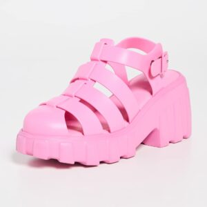 Melissa Megan Platform Jelly Heels for Women - The Iconic Original 90’s Jelly Shoe, Fisherman's Sandal with Chunky, Platform Lug-Sole Heel and Adjustable Strap and Side Buckle, Pink, 5