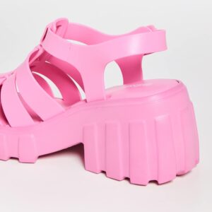 Melissa Megan Platform Jelly Heels for Women - The Iconic Original 90’s Jelly Shoe, Fisherman's Sandal with Chunky, Platform Lug-Sole Heel and Adjustable Strap and Side Buckle, Pink, 5