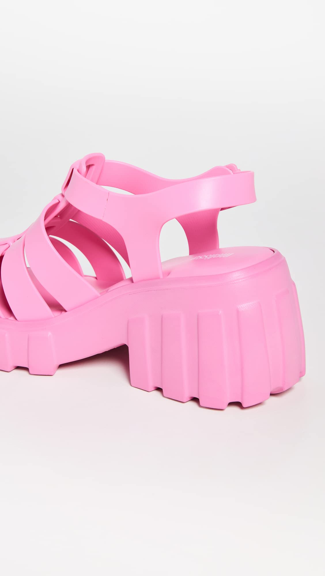 Melissa Megan Platform Jelly Heels for Women - The Iconic Original 90’s Jelly Shoe, Fisherman's Sandal with Chunky, Platform Lug-Sole Heel and Adjustable Strap and Side Buckle, Pink, 5