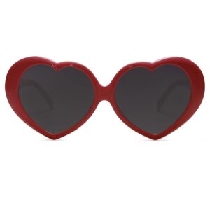 SOJOS Sunglasses Womens Heart Shaped Sunglasses Vintage Retro Glasses with Chain SJ2252 Red Frame/Grey Lens