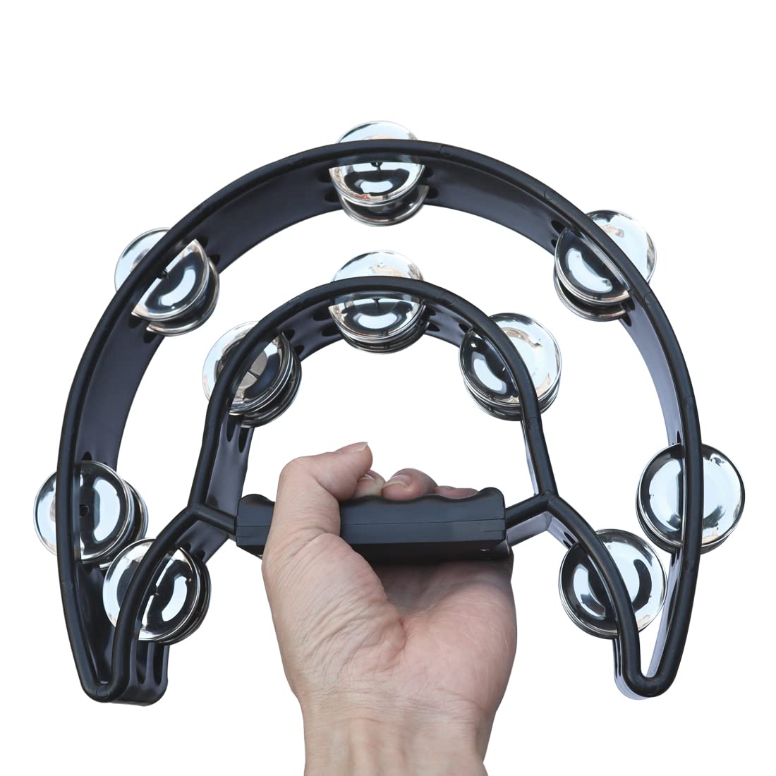 Bealuffe Tambourine Double Row Hand Held Percussion Tambourine with Metal Jingles for KTV Party (Black)