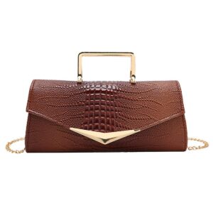 wiguyun women vegan leather evening handbag crocodile pattern handle clutch purse cross body envelope bag brown