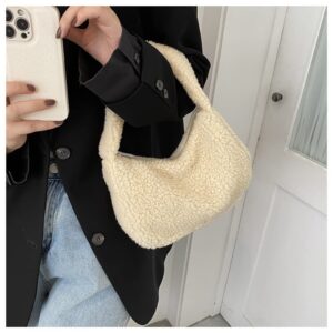 Fluffy Underarm Bags Plush Bag Women Soft Zipper Handbags Shoulder Bag (khaki)