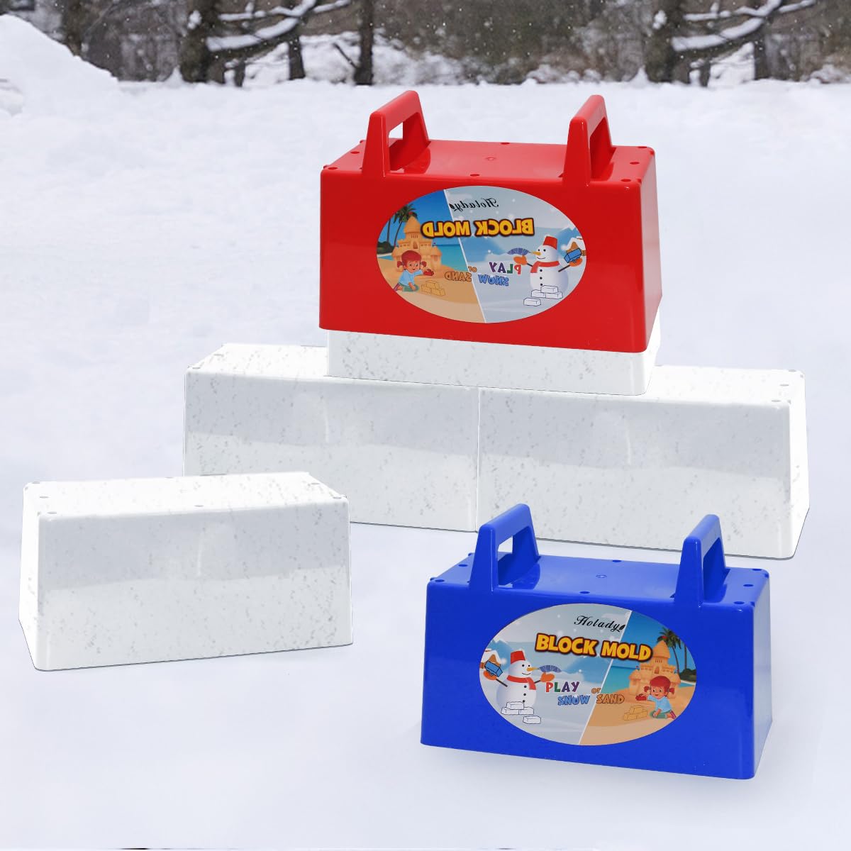 Holady Snow Fort Building Block,Snow Brick Maker and Sand Castle Mold, Beach and Snow Toys Kits for Kids, Outdoor Winter and Summer Fun Set Toys（4 PCS）