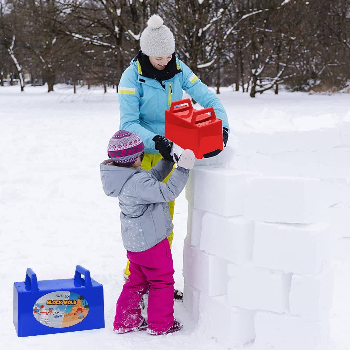 Holady Snow Fort Building Block,Snow Brick Maker and Sand Castle Mold, Beach and Snow Toys Kits for Kids, Outdoor Winter and Summer Fun Set Toys（4 PCS）