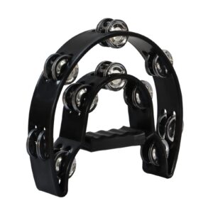 Bealuffe Tambourine Double Row Hand Held Percussion Tambourine with Metal Jingles for KTV Party (Black)