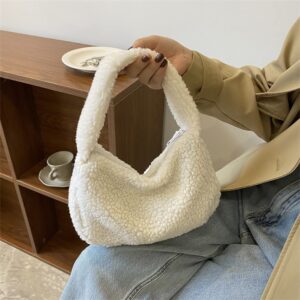 Fluffy Underarm Bags Plush Bag Women Soft Zipper Handbags Shoulder Bag (khaki)