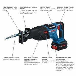 BOSCH GSA18V-110B14 PROFACTOR™ 18V 1-1/8 In. Reciprocating Saw Kit with (1) CORE18V 8.0 Ah PROFACTOR™ Performance Battery