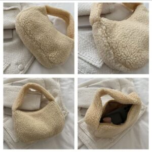 Fluffy Underarm Bags Plush Bag Women Soft Zipper Handbags Shoulder Bag (khaki)