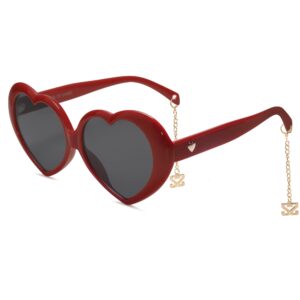 sojos sunglasses womens heart shaped sunglasses vintage retro glasses with chain sj2252 red frame/grey lens