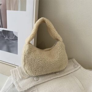 Fluffy Underarm Bags Plush Bag Women Soft Zipper Handbags Shoulder Bag (khaki)