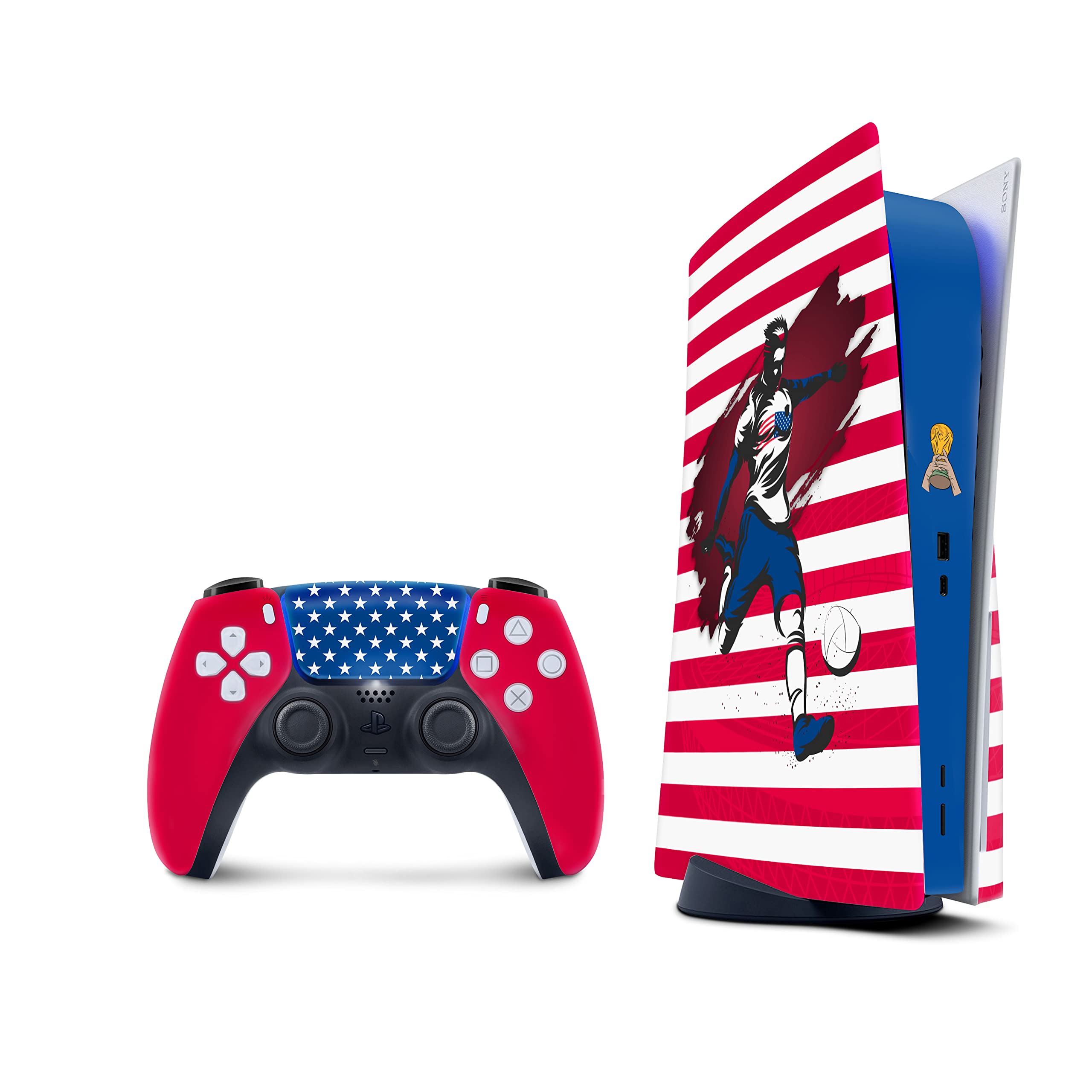 TACKY DESIGN World Cup Stickers 2022 Skin for PlayStation 5 Console & 2 Controllers, PS5 Soccer Stickers Skin Vinyl 3M Decal National Teams Stickers Full wrap Cover (Disc Version, USA Skin)